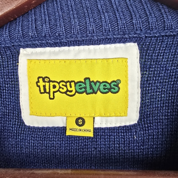 TIPSY ELVES Funny Knit Sweater Green Navy Mens Size S - Picture 5 of 10